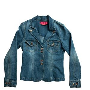 GLO Jeans Fitted Distressed Denim Jean Jacket Blue Women’s Size Medium.